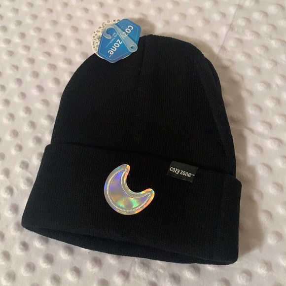 NWT! Trendy Moon 🌙 Patch Beanie with Gray Gloves. Unisex, one size. - Picture 2 of 4